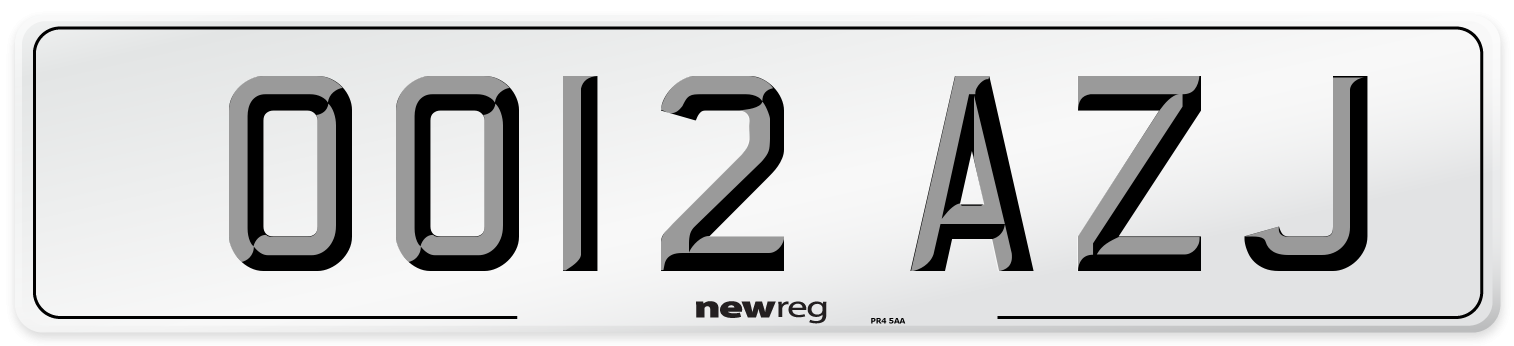 OO12 AZJ Number Plate from New Reg